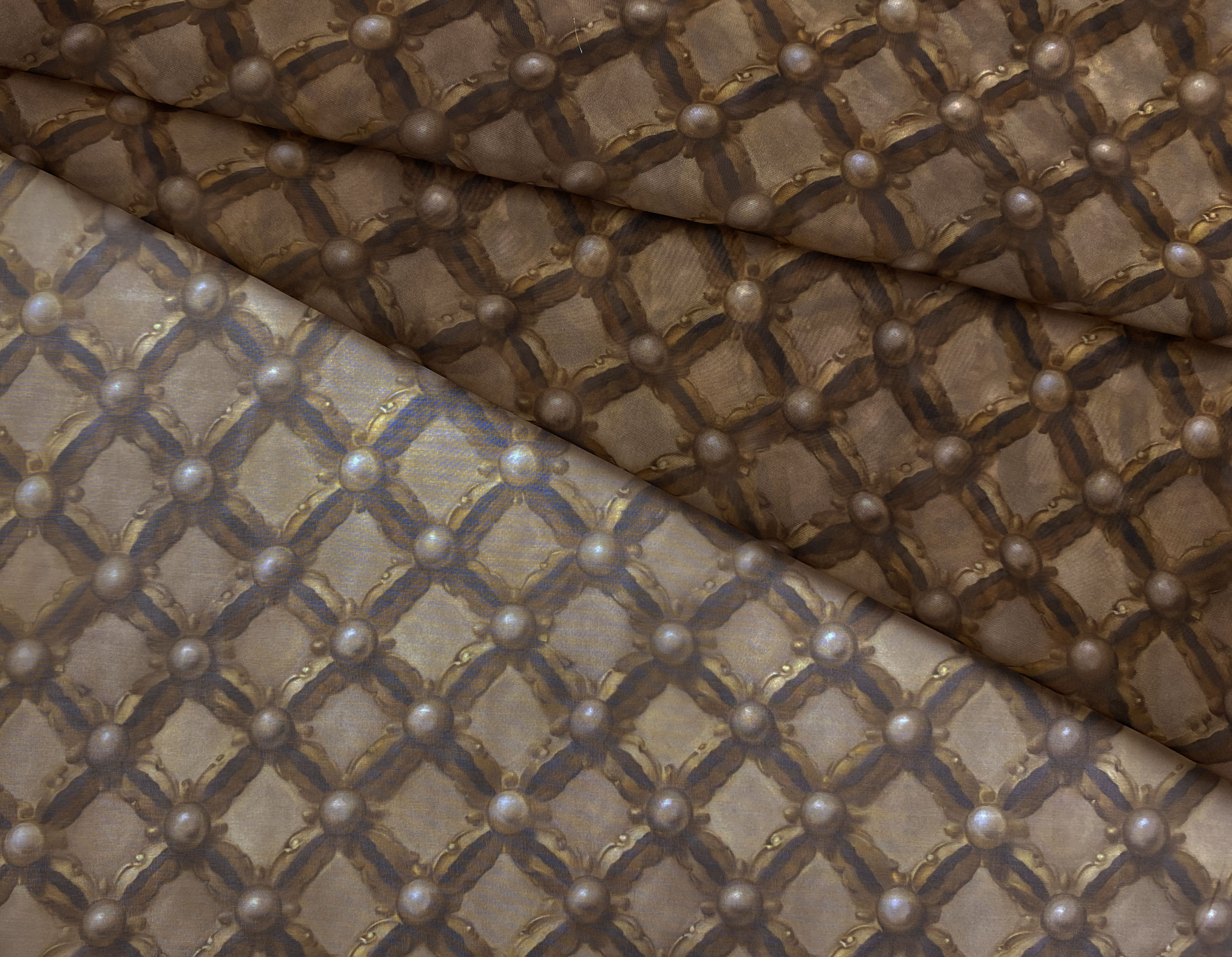 Ткань Шифон бежевого цвета с принтом ромбы  24140 1