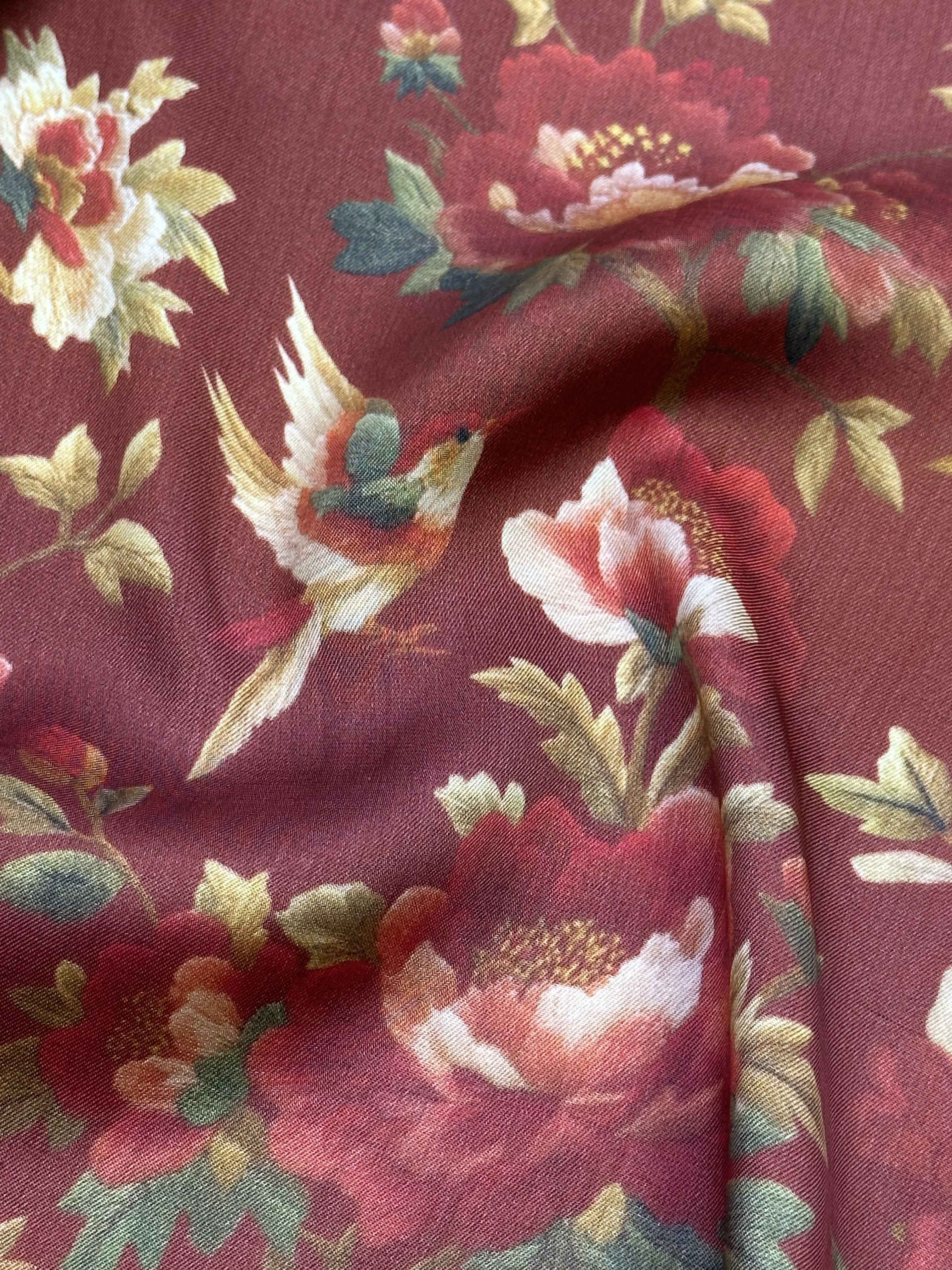 Ткань Вискоза бордовая с принтом в азиатском стиле Шинаузри  29587 3