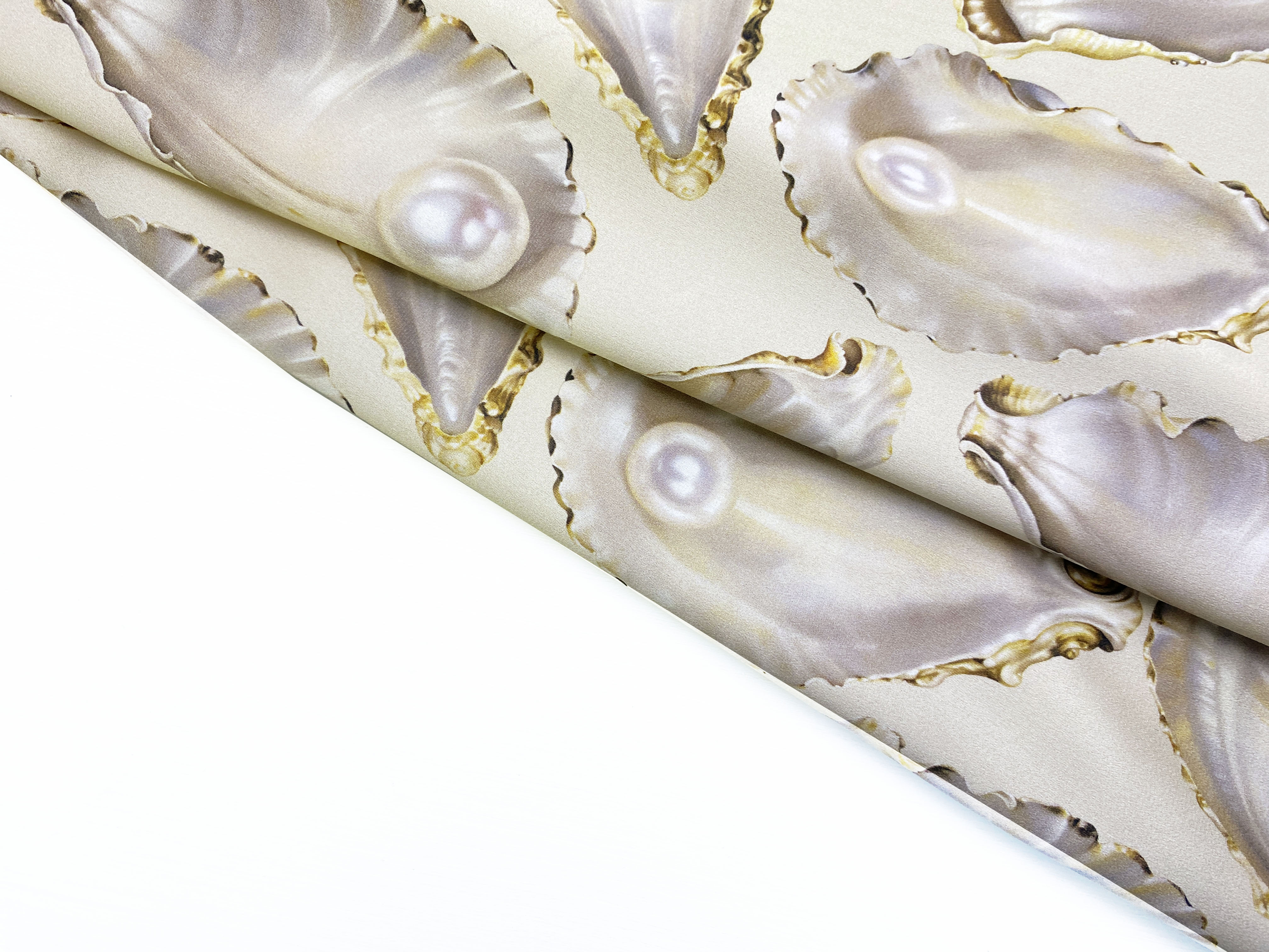 Ткань Шёлк  бежевого цвета с принтом ракушки и жемчуг 46589 4