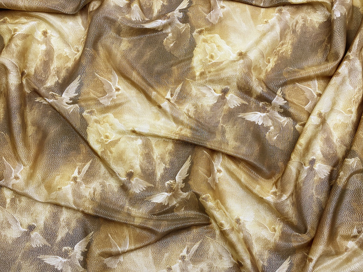 Ткань Муслин  коричневого цвета с принтом  ангелы 14465 2